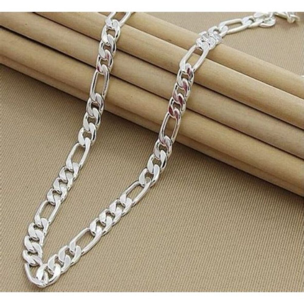Mens 28" 18K White Gold Figaro Chain Link Necklace Guys Authentic Jewelry 18 K